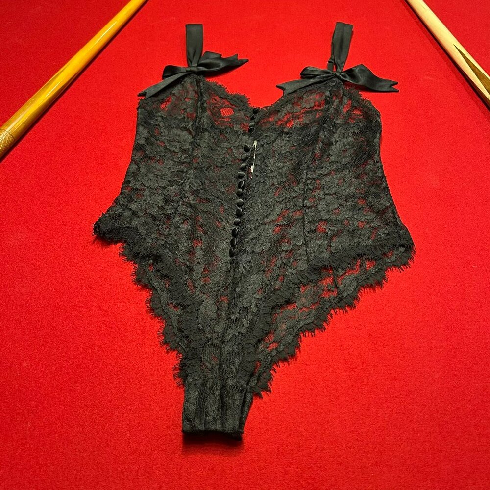 Victoria’s Secret Black Lace Teddy & Robe 2pc Set – M + OS - Picture 2 of 15